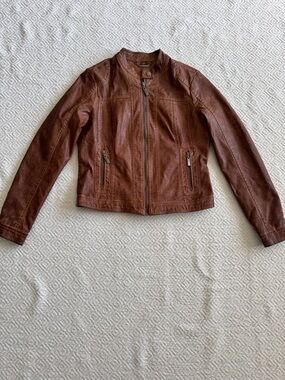 Jou Jou Cognac Brown Zip-Front Jacket Sz M